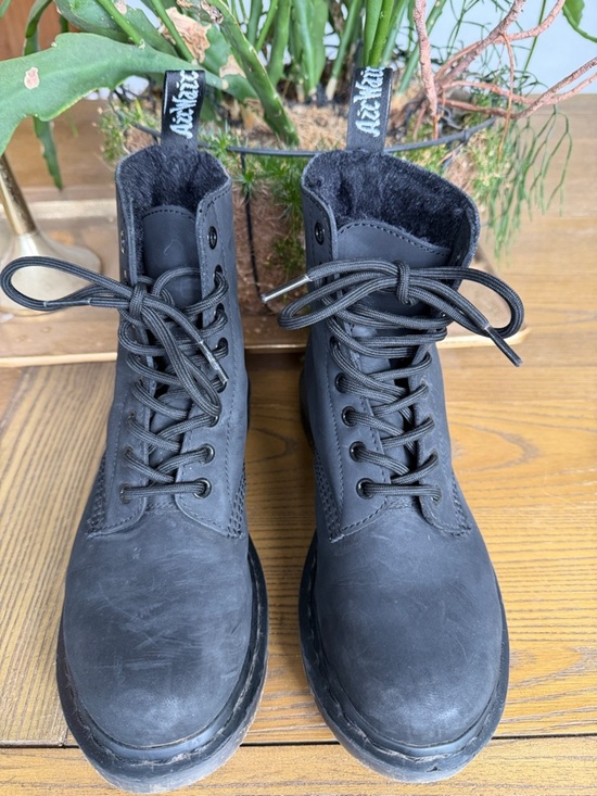 Dr. Martens Black Lace-Up Mono Fur Boot